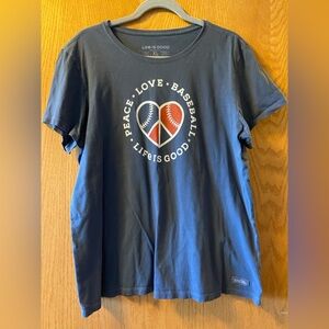 Women’s Life Is Good baseball themed t-shirt